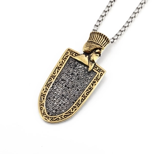 Hip hop pharaoh pendant necklace with black cubic zirconia on a silver box chain