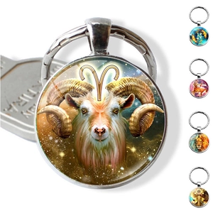 Signes du Zodiaque Constellation Porte-clés Alliage de Zinc Argent Anneau Avec Dôme en Verre Ciel Étoilé Pendentif Bijoux