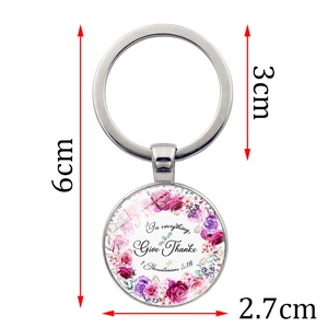 Classic silver key ring with floral pattern and In everything Give Thanks scripture