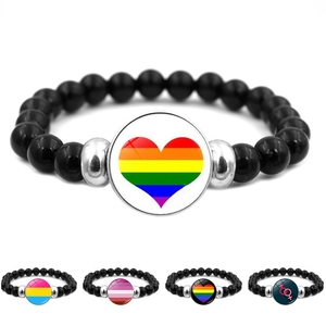 LGBTQ Pride Beaded Bracelet Rainbow Alloy Glass Cabochon Love Peace Gender Symbol Fashion Jewelry For Men Women Gift
