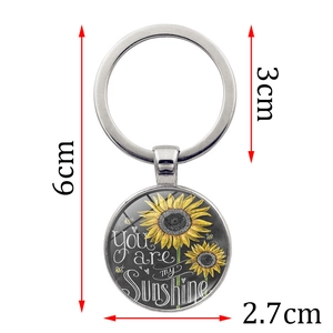 Silver You Are My Sunshine sunflower pendant keychain with dimensions of 6cm total length