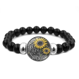 Bracciale Elastico con Perline a Forma di Girasole in Lega e Vetro Citazione Ispiratrice You Are My Sunshine Gioielli Unisex