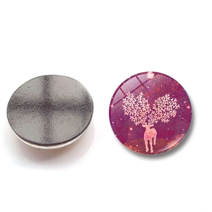 Front and back view of round Christmas elk crystal glass fridge magnets with black magnetic base