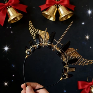 Gothic-Kristall-Haarreif mit goldenen Engelsflügeln und Schwert für Cosplay