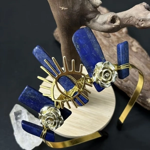 Handmade crystal lapis lazuli headband with evil eye and golden roses hair accessory
