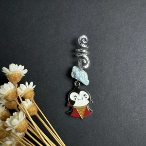 Handmade dreadlock charm with natural blue crystal and Halloween vampire ice cream pendant