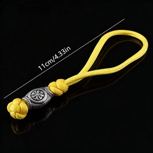 Handmade yellow paracord viking keychain with silver spartan bead and 11cm length