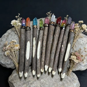 Handmade Natural Crystal Wood Ballpoint Pen Healing Stone Branch Writing Pen Mystical Stationery Office School Supply Unique Artisanal Gift