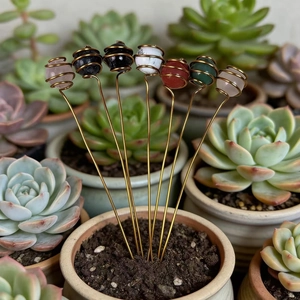 Set of 7 crystal plant picks with copper wire wrapping for succulent garden decor