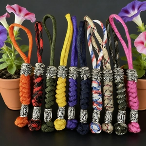 Handmade Paracord Keychain With Spartan Viking Mask Bead Antique Silver Alloy Rune Charm Braided Lanyard Bag Pendant