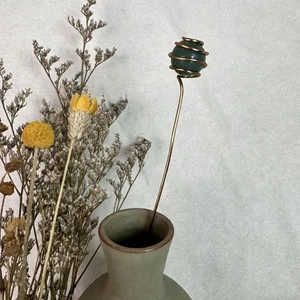 Handmade green crystal ball flower pick with bronze wire wrapping for home decor