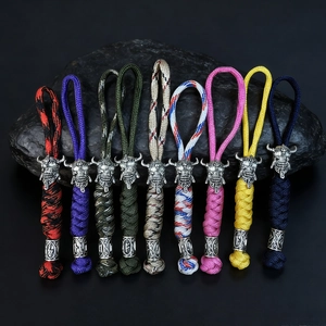 Handmade paracord keychains with vintage silver Spartan skull beads and Norse runes