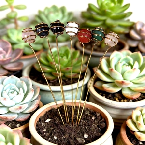 Handmade Natural Crystal Ball Wire Wrapped Plant Stakes Decorative Garden Stones Sticks For Potted Plants Indoor Outdoor Decor
