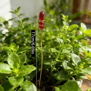 Handmade red crystal flower stick with golden wire and 17cm support rod for plants