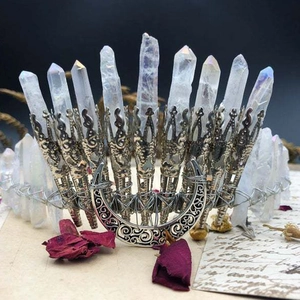 Handmade raw crystal crown headband with silver crescent moon and mystical aura stones