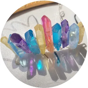 Bohemian 8cm aura quartz crystal spring hair clip with vibrant multicolored pillars