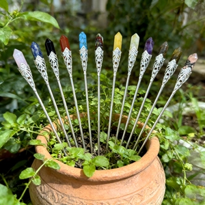 Vintage Natural Crystal Hexagonal Point Hair Stick With Alloy Filigree Flower Holder Bohemian Hairpin For Women Wedding Jewelry