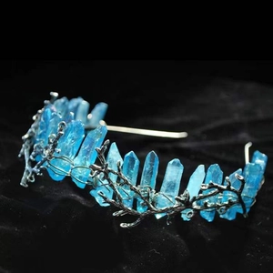 Blue crystal crown headpiece with silver branch base for bridal or cosplay hair styling