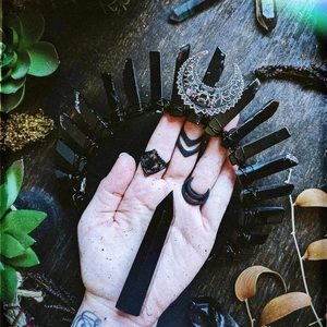 Gothic Natürlicher Obsidian Kristall Hexenkrone Mond Stirnband Handgefertigt Dunkle Königin Haarreif Für Halloween Damen Schmuck