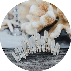 Handmade white crystal quartz hair comb with silver wire wrapping for weddings