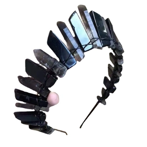 Handgefertigter Obsidian Mondkronen-Haarreif mit schwarzen Naturkristallen und Drahtwicklung