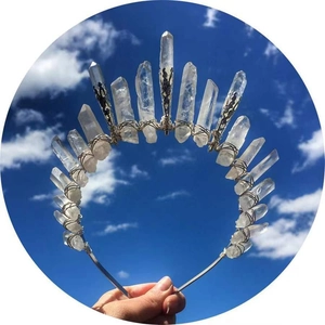 Natural white crystal point crown headband with handmade wire wrapping on silver base