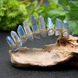 Peigne à Cheveux en Cristal Mariée Couronne Point de Quartz Aura Bohème Fait Main Bijoux de Cheveux pour Femmes