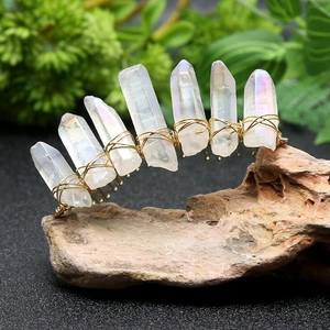 Peigne à cheveux couronne en cristal aura avec fil doré pour coiffure mariée bohème