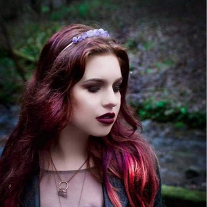 Handmade amethyst crystal crown headband and matching raw stone necklace set for weddings