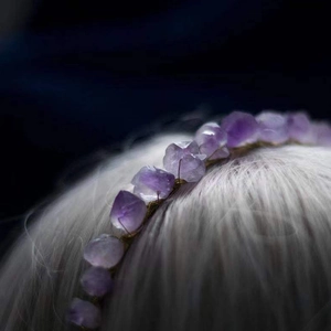 Handmade raw amethyst crystal crown headband with natural stones for weddings
