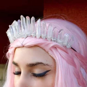 Bohemian style crystal crown with natural white raw stones and gold wire wrap details