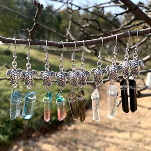 Bohemian Sea Turtle Dangle Earrings Alloy Crystal Stone Hexagonal Pillar Wire Wrap Animal Jewelry For Women Vacation
