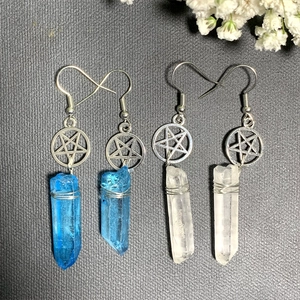 Bohemian pentagram crystal drop earrings in blue and clear natural stone styles