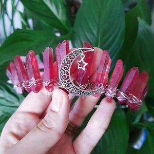 Natural Crystal Moon Star Headband Crown Hair Comb Gothic Bohemian Wiccan Headpiece Mystic Handmade Hair Accessories Women