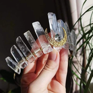 Handcrafted white crystal crown headband with a golden moon for wedding and party