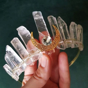 Natural White Crystal Crown Headband Vintage Bohemian Gold Alloy Moon Tiara For Wedding Party Photography Hair Accessories
