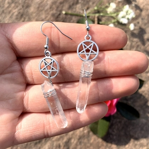 Bohemian Alloy Pentagram Crystal Pillar Drop Earrings Handmade Wire Wrapped Star Quartz Dangle Earrings For Women Jewelry