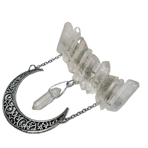Couronne de cristal blanc faite main avec lune argentée pour coiffure de mariée wicca