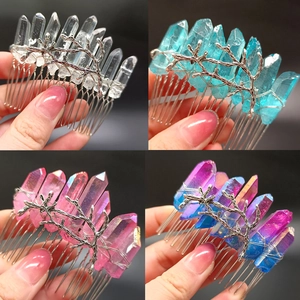 Handgefertigter Naturkristall Haarkamm Mit Elegantem Metallzweig Design Böhmischer Waldstil Kopfschmuck Für Damen Hochzeit Und Party