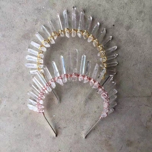 Natürlicher Weißer Kristall Krone Haarband Böhmische Rohstein Tiara Handgefertigte Drahtwickel Haarschmuck Für Hochzeit Party Damen
