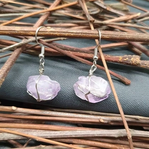 Handcrafted natural amethyst drop earrings with wire-wrapped irregular raw gemstones