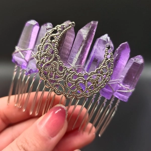 Bohemian Natural Crystal Hair Comb With Hollow Moon Witch Gothic Wedding Party Hairpin Headwear For Women Fashion Jewelry