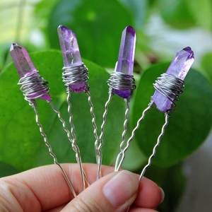 Pic à Cheveux en Forme de U en Cristal Naturel Fait à la Main pour Femme Épingle à Cheveux Pilier en Cristal Enveloppé de Fil Bijoux Bohème Vintage