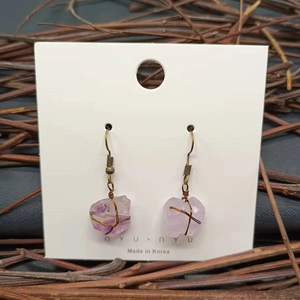 Natural amethyst raw stone earrings with vintage bronze wire wrapping for women