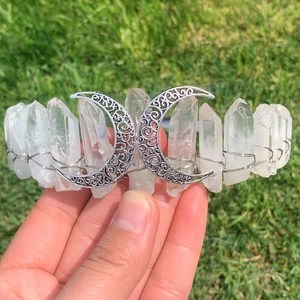 Couronne de lune en cristal naturel et bandeau argenté pour mariées et fêtes