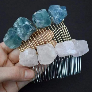 Pettini per capelli fatti a mano con pietre naturali di fluorite e quarzo rosa