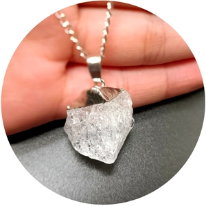 Irregular raw white crystal pendant necklace with polished silver chain for women