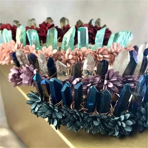 Handgefertigte Naturkristall Blume Krone Stirnband Für Damen Bohemian Wald Stil Fee Tiara Haarschmuck Hochzeit Party