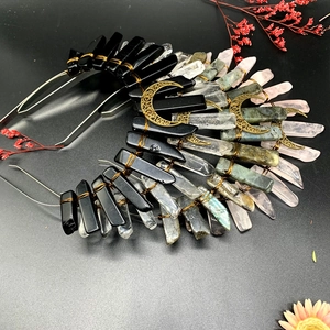 Handmade moon crystal crown headband with natural stones in bohemian witch style