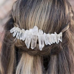 Handmade Natural Clear Quartz Crystal Crown Hair Comb Bohemian Wedding Bridal Hair Accessories Metal Hairpiece For Women Party